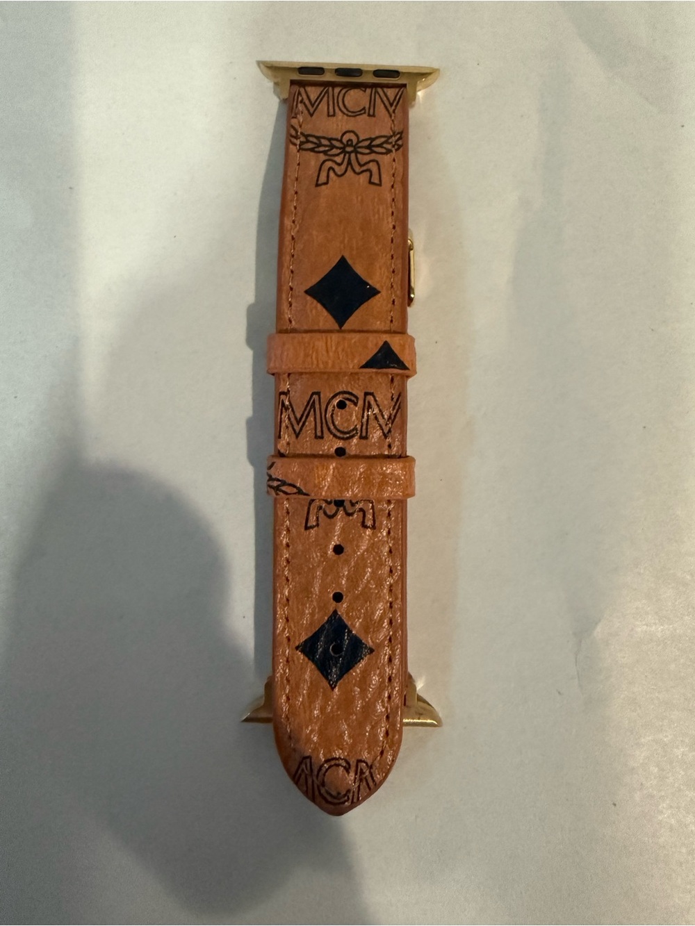 MCM Tan Leather Watch Strap with Black Logo Accents Pre-owned.